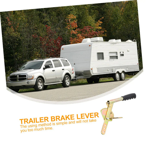 Heavy Duty Mechanical Trailer Brake Lever Replacement Handle For Rv And Travel Trailer easy swap with vehicle and trailer background.