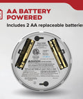 Compact 10SDR Smoke Detector With AA Battery Power Quick Smoke Detection 85 dB Siren Red LED Alarm Light 9th Edition Easy Install Home Safety Sensor For Apartments And Homes, rear view with 2 AA batteries
