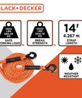 Heavy Duty 14 Foot Tow Rope With Easy Grip Handles And Steel G-Clip Hooks, 4500 Lb Break Strength, Weather Resistant