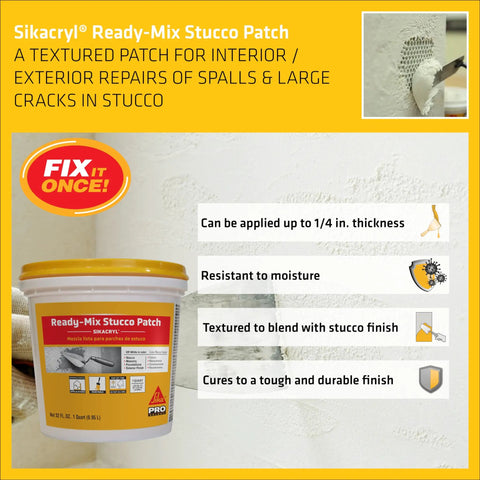 Ready Mix Stucco Patch To Patch Up Large Cracks And Spalls White Acrylic Based Repair For Interior And Exterior Use Textured And Moisture Resistant One Quart Durable Patch For Any Stucco Finish