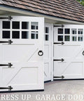 White garage doors with Rustic Matte Black 8 Inch Decorative Barn Door Bracket I Shape Dummy Gate Hinge.