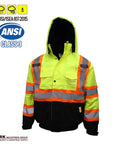 Hi Vis Bomber Workwear Jacket For Outdoorsmen, ANSI Class 3 High Visibility Neon Lime Waterproof With 2 Inch Reflective Taping Front Back And Sleeves, Heavy Duty Safety Coat For Construction And Trades, Size Large