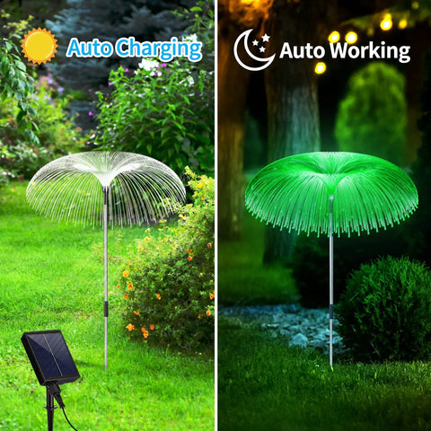 Solar Jellyfish Garden Lights 6 Pack Waterproof Outdoor Pathway Lawn Decor With 7 Color Changing Optical Fiber Bodies in daytime and night mode