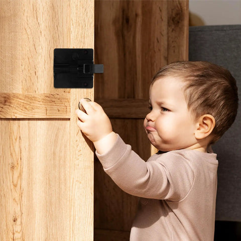 Invisible Safety Locks For Cabinets And Drawers With Easy Installation Kidproof Latches on wood cabinet with baby nearby