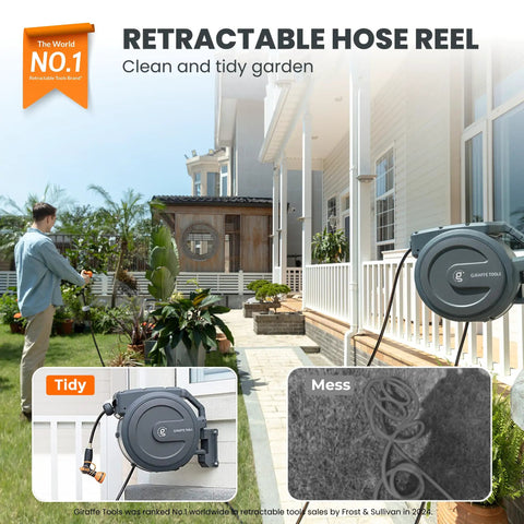 Heavy Duty Retractable Garden Hose Reel Half Inch X 130 Ft With Lock At Any Length Auto Rewind Wall Mounted