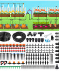 Automatic Drip Irrigation Kit For Garden With 5 Sprayers And Quarter Inch And Half Inch Tubing layout and parts