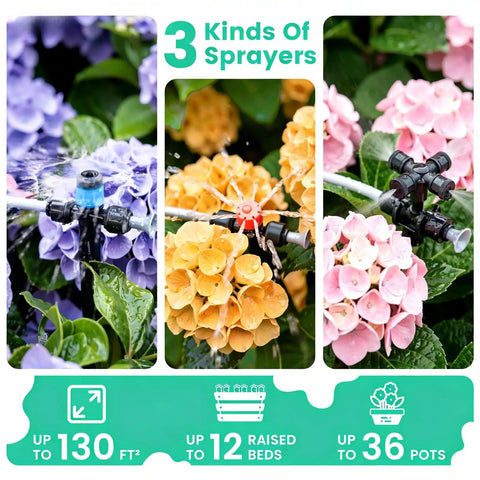Effortless Plug-and-Play Drip Irrigation System With Quick-Connect Fit, 1/4 Inch And 1/2 Inch Fast-Lock Tubing, Adjustable Emitters