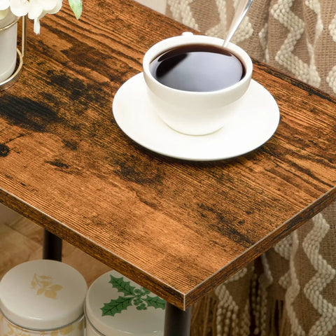 Industrial Style End Table for Small Spaces, Rustic Brown Two-Tier Surface with Coffee Cup, Stable Frame, Easy Assembly Detail