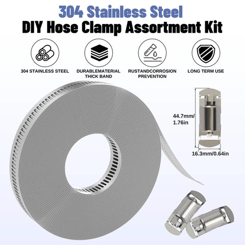 Heavy Duty Hose Clamp Kit With 50 Ft Stainless Steel Band And 24 Fasteners All In One Worm Gear Adjustable Duct Pipe Clamp