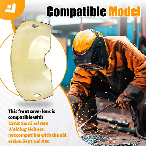 10 Piece Set Hella Impact Resistant Crystal Clear Face Plate Shields Swap Ins For Esab Sentinel A60 Arc Welder Mask Visor Cover Panel showing lens compatibility.