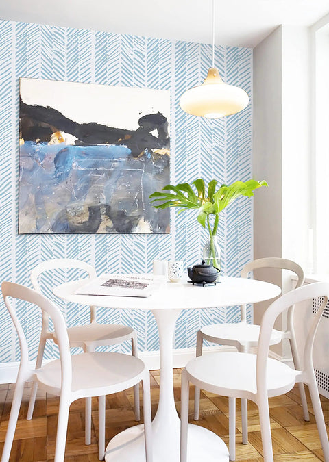 Dining room with Blue And White Stripe Peel And Stick Wallpaper Self Adhesive Contact Paper Long Roll For Living Room And Bedroom Modern Embossed Look