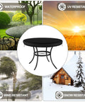 Outdoor Round Table Cover Black 48 Inch Diameter Waterproof And UV Resistant With Drawstring Tie Built To Last Protects Patio Tables From Sun And Rain Fits Folding Display Or Banquet Tables Anti Fading Weatherproof displayed in various weather conditions