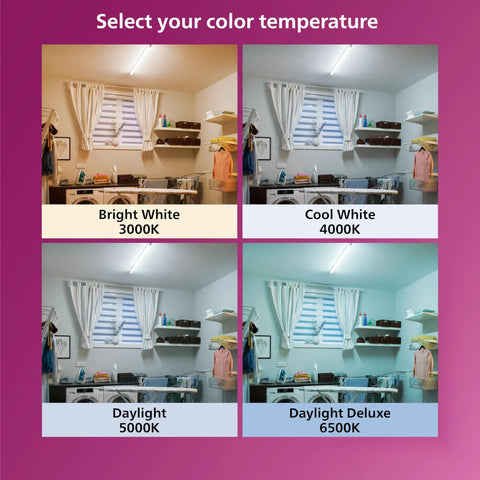 Top Shelf Led Mr16 Bulbs 3Pack With Crisp Bright White 3000K Glow At 380 Lumens color temperature options displayed in a laundry room setting.