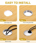 Installation steps for Desk Grommet Set, 2 Pieces, 1.4 Inch Zinc Alloy Round Desk Hole Cover, Cable Organizer, Bronze Finish