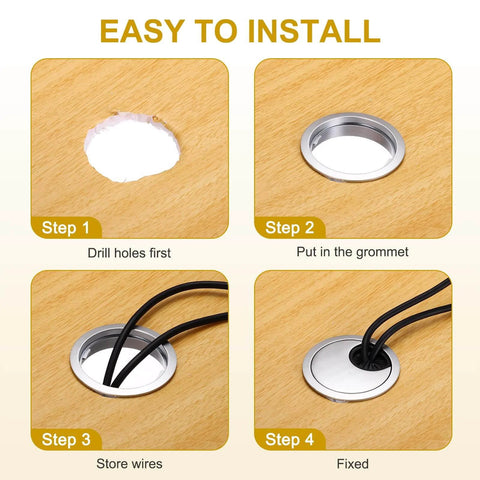 Installation steps for Desk Grommet Set, 2 Pieces, 1.4 Inch Zinc Alloy Round Desk Hole Cover, Cable Organizer, Bronze Finish