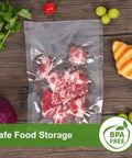 Vacuum sealed bag with chopped meat, labeled BPA free, showcasing Six Times Fresher Meals With 200 Count 8x12 Inch Vacuum Sealer Bags.