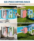 Outdoor Pool Towel Rack With Adjustable Height from 41.3 to 61.8 Inches displayed by pool with towels and swim gear.