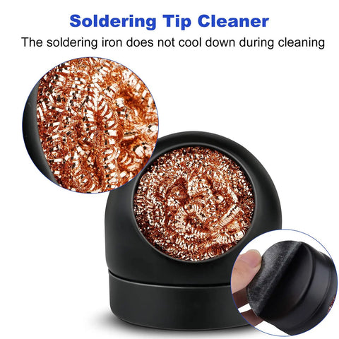 Pro Grade Soldering Iron Tip Cleaner Kit With Non Slip Cleaning Wire Ball And Base Holder, Soft Coiled Brass Tip Cleaner