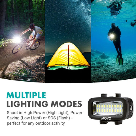 Underwater LED Video Light 700 Lumen High Power Waterproof For GoPro And DSLR Cameras, showcasing multiple lighting modes