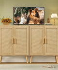 Rattan Style Storage Cabinet with Two Doors and Adjustable Shelves Deep Sideboard for Living Room Dining Room or Entryway