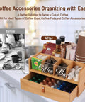Slick Two Tier Coffee Bar Organizer With Clear Acrylic Window Top And Built In Drawer, Compact Countertop Storage Box For Coffee Pods And Mugs, Dope Kitchen Counter Setup For Your Morning Brew Routine, showing organized coffee pods and accessories.