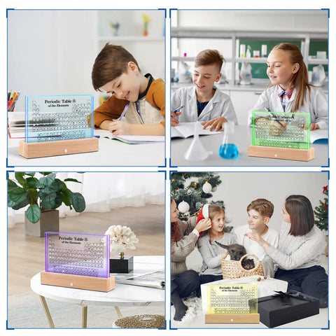 Periodic Table Display With Real Elements Inside, Upgraded Cordless Rechargeable Acrylic Table With 7 Color LED Lights in use