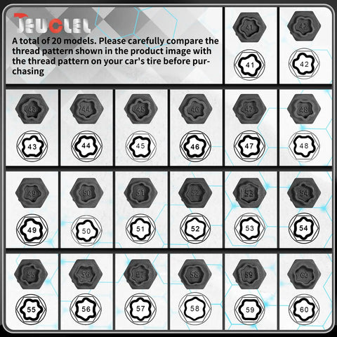 22 Piece Wheel Lock Nut Key Kit For BMW Vehicles With All In One Socket Tool Set shown with pattern matching keys