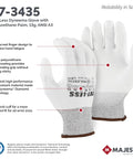Cut-Less Dyneema Gloves With Polyurethane Palm, 1 Dozen LG, 13 Gauge Liner, ANSI A3 displayed with features highlighted.