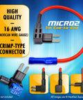 BioFuse 16 AWG Micro2 ATR Fuse Tap Kit With 30 Pc Automotive Car Fuses And Holders Includes Fifteen 5A Add Circuit Blade Fuses Plus Puller, red wiring with crimp connector.