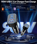 Top Tier Ninety Watt USB C Car Charger With Four Hella Fast Ports For Lightning Quick Cigarette Lighter Power Delivery.