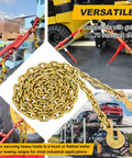 Beefed Up Ratchet Tie Down Kit 1/4 To 5/16 Inch Chain With 12ft Chains And Grappling Hook Two Set 5400 Lbs Working Load 19000 Lbs Break Strength Perfect For Securing Heavy Loads To Trucks And Flatbeds.