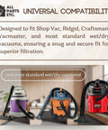 Foam Filter Sleeve Kit For Wet Dry Vacs That Snaps On Easy, Universal fit displayed with Shop Vac, Ridgid, Craftsman models