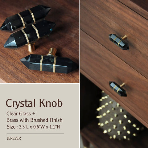 4 Pack Hexagonal Crystal Glass Knobs With Copper Wire Wrapped On Brass Base Drawer Pulls For Cabinets Dressers And Kitchens Gold Finish Hardware With A Dope Modern Sleek Look In Black Option featuring black hexagonal crystal glass knobs on brass base in drawer