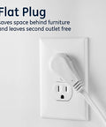 Three Outlet Flat Extension Cord With Eight Foot Grounded Cable For Home Office Media Center And Workspace Use Turns One Wall Outlet Into Three Prong Outlets For Easy Multi Device Setup flat plug behind wall outlet