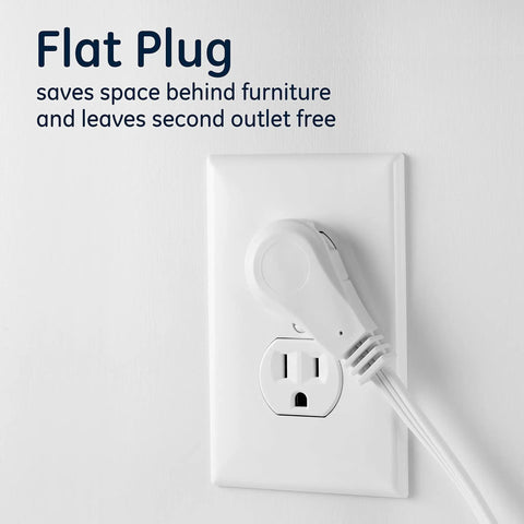 Three Outlet Flat Extension Cord With Eight Foot Grounded Cable For Home Office Media Center And Workspace Use Turns One Wall Outlet Into Three Prong Outlets For Easy Multi Device Setup flat plug behind wall outlet