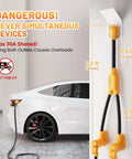 NEMA 14-30P To 2X 14-30R Dryer Splitter Y Adapter Cord For Modern Four Prong Outlets With Level 2 EV Charger Hookup No Sweat Setup Straight Shooter 30 Amp Shared Power ETL Certified, mounted splitter cord beside a car.