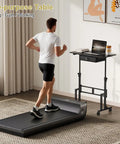 Adjustable Height Sit Stand Desk On Wheels With Drawer, Rolling Computer Desk For Standing Or Sitting, Black Mobile Desk With Height Settings From 31.5 To 43.3 Inches, Compatible With Walking Pad Treadmill.