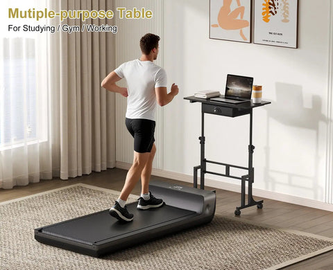 Adjustable Height Sit Stand Desk On Wheels With Drawer, Rolling Computer Desk For Standing Or Sitting, Black Mobile Desk With Height Settings From 31.5 To 43.3 Inches, Compatible With Walking Pad Treadmill.
