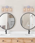 Bathroom with two 3 Light Crystal Vanity Sconce Over Mirror With Nickel Finish For Bathroom Hallway Living Room And Bedroom Decor Modern Wall Light Fixtures