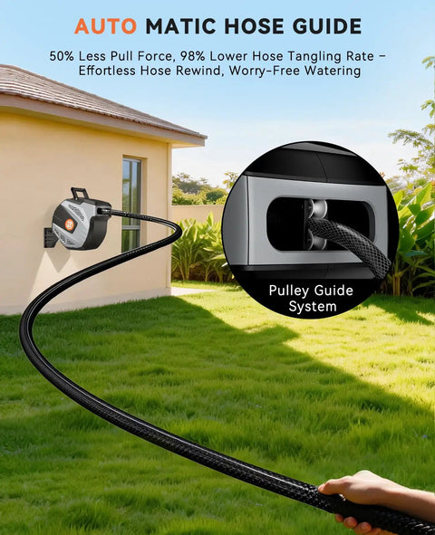 Retractable Garden Hose Reel With Auto Rewind And Wall Mount, 50 Ft Heavy Duty Hose Storage, No Mess Tangle Free Design