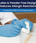 Heavy Duty Disposable Nitrile Gloves With Kickass Textured Grip, 8 Mil Latex Free Powder Free, Perfect For Medical Exam Cleanroom Lab Or Industrial Tasks, Case Of 1000, Large, Blue used by a healthcare professional holding a model.