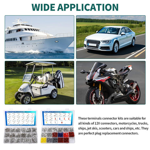 Pin Connector Kit With Crimping Pliers, Pro Grade 450Pcs Terminal Pins, 26 Types, for vehicles like yacht, car, golf cart, and motorcycle.