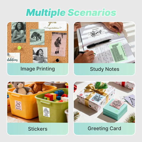Portable Mini Sticker Printer With Three Thermal Rolls Compact Wireless Label Maker For Teachers And Craft Crews printing images and labels on various items.