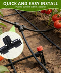 Three Hundred Foot Drip Irrigation Kit For Lawn And Garden With Seventy Foot One Half Inch Main Line and connectors in garden bed