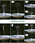 Six Point Five Watt Solar Fountain Pump with Color Changing LED Lights 3000mAh Battery Backup 10 Nozzles displayed in garden