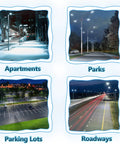 200W LED Parking Lot Light With Photocell And Adjustable Arm Mount illuminating apartments, parks, parking lots, and roadways
