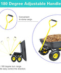 Beast Of A Heavy Duty Garden Cart Dump Truck With Air Wheels, 180-degree handle for easy dumping, adjustable for direction control.