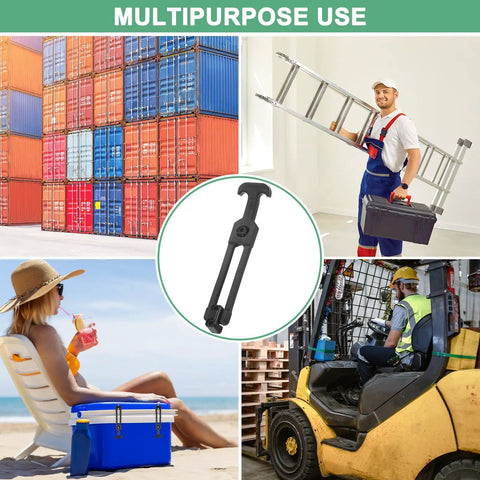 Collage showing 4 Pack Rubber T Handle Flexible Draw Latch Kit With Screws 7.87 Inch Hasp in various multipurpose uses, including securing containers and equipment.