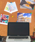 Killer 600 Color Push Pins With Solid Steel Points For Bulletin Boards Maps And Office Desks Sweet 1 Inch Standard Thumb Tacks pinned to corkboard with photos.