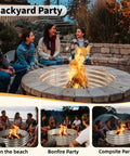 People enjoying a backyard gathering around a 60 Inch Round Fire Pit Ring Built From Heavy Duty Galvanized Steel For Outdoor Bonfires